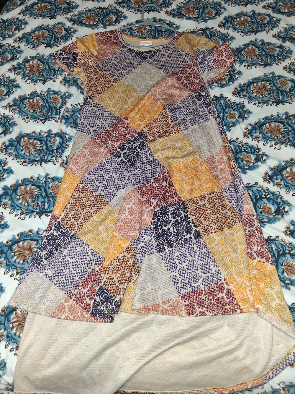 LuLaRoe Patchwork High-Low Skirt - Purple, Mustard, Rust